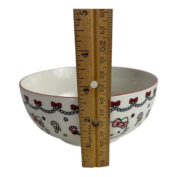 Hello Kitty Christmas Holiday Candy Cane Ceramic Bowl by Sanrio Set of 2 6" NEW - Picture 8 of 9